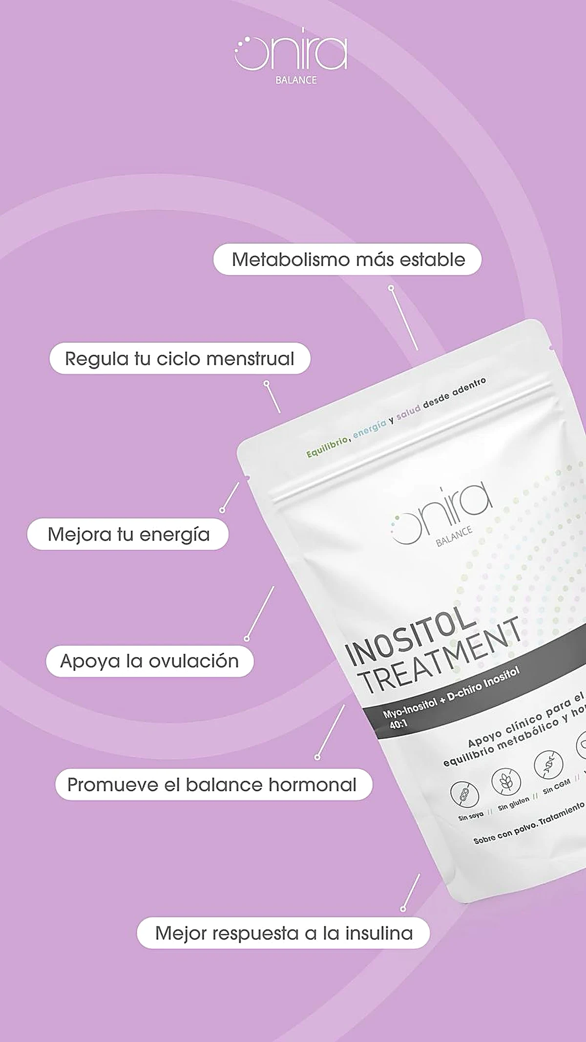 Beneficios de Onira Balance: metabolismo estable, ciclo menstrual, energ&iacute;a, ovulaci&oacute;n, balance hormonal, respuesta a la insulina
